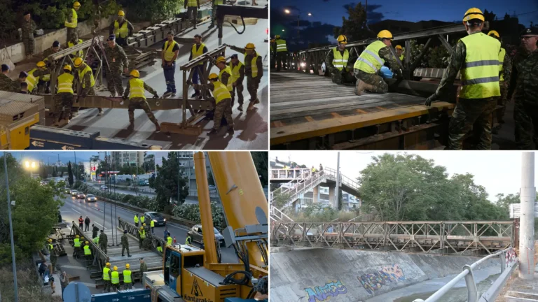 ΔΙΚΑΦΚΑ και 725 ΤΜΧ τοποθέτησαν πεζογέφυρα από υλικό Bailey στον Κηφισό μέσα στη νύχτα (ΦΩΤΟ-ΒΙΝΤΕΟ)